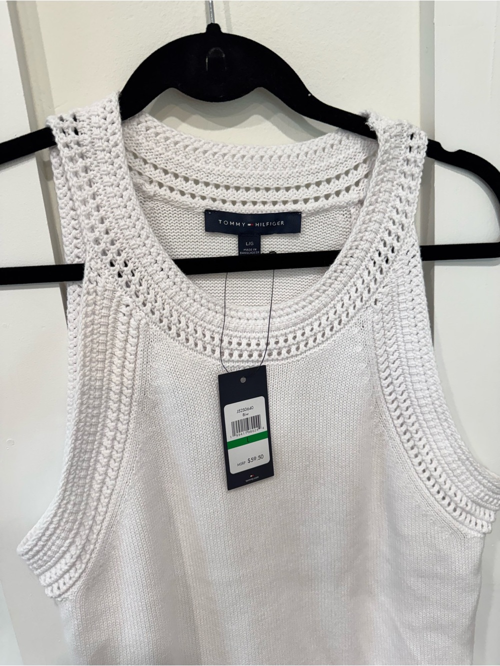Tommy Hilfiger White Crochet-Trim Knit Tank